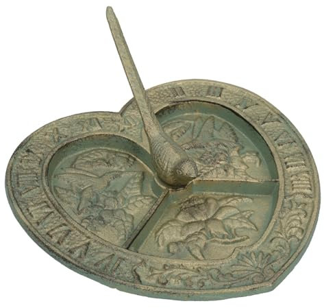 AB Tools Bird Heart Sundial Ornament Cast Iron Garden Yard Feature Statue Clock Metal