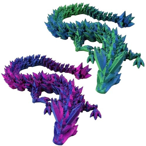 TECHEEL 2 Stück 3D Gedrucktes Drachen Ewegliche Gelenke Drache 3D Geheimnisvolle Drachen Spielzeug Realistische Beweglicher Drachen Kristall Drache 3D Drachen Spielzeug für Jungen, Kinder, Mädchen