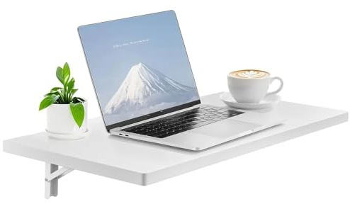 VEVOR Wandklapptisch, 80 x 40 cm, Klapptisch, schwebender Schreibtisch mit Eisenhalterung, herunterklappbarer Schreibtisch für kleine Räume, Heimbüro, Esszimmer, Waschküche, Küche, Bar, weiß
