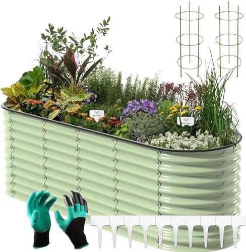 Gardtech Bancal elevado 9 en 1 para jardín – Práctico bancal de acero inoxidable galvanizado – estable juego de bancal de metal – Innovador bancal verde 240 x 60 x 80 cm – Jardín para verduras,
