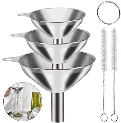 YUNYU Set di 3 imbuto in acciaio inox con spazzole e anello a clip, piccolo imbuto da cucina per trasferire marmellate e oli da cucina, lavabile in lavastoviglie