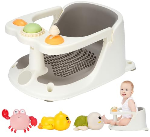 Baby Bath Seat 6 Months+ Child Bath Tub Non-Slip Baby Bath Chair with Toys, Water Jug, Grey New