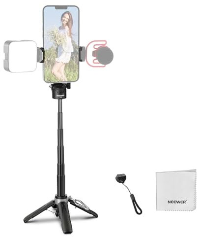 NEEWER Trípode para Selfie para iPhone, Ligero, Plegable, Mini Soporte de Escritorio de Viaje de 360° con Soporte para teléfono Celular, Zapata fría para grabación de Video, transmisión de vlog