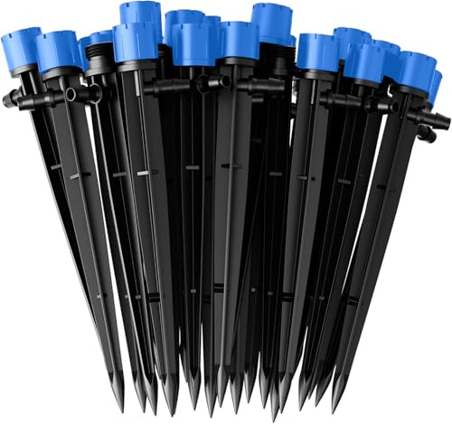 KAHEIGN 60Pcs Goutteurs d'eau D'irrigation, 8 Trous Émetteurs Goutte à Goutte Réglables Irrigation Goutte à Goutte à Micro-débit Système D'arrosage à 360 Degrés pour Tube 4mm/7mm (Bleue)
