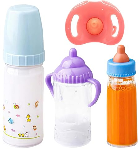 AZIDWERYQ Biberon per Bambole con Ciuccio Giocattolo 4 Pezzi/Set Set per l'alimentazione delle Bambole Biberon Magico per Accessori per Bottiglie per Ragazze Latte a Scomparsa