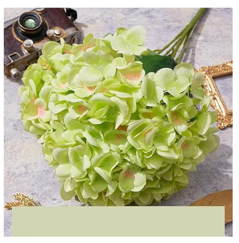 AEJHSIN Konstgjorda hortensior 5 huvuden konstgjord hortensia heminredning sidenbrudbukett för bröllop simulerad blomsterarrangemang dekorativa falska blommor(grön)