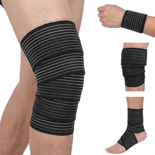 LXUEJIE 2 PCS Extra Long Elastic Knee Wrap Compression Bandage Brace Support, Adjustable Compression Wrap Knee Wraps for Legs Plantar Fasciitis Stabilising Ligaments Basketball Football Running