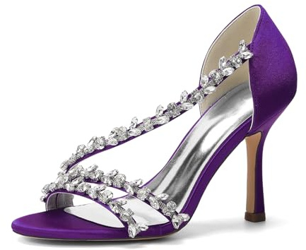 EICOFF Scarpe da Sposa da Donna Punta Aperta Pompe Décolleté con Strass Ballo per Feste Tacco Alto Scarpe da Abito da Sera,Dark Purple,41 EU
