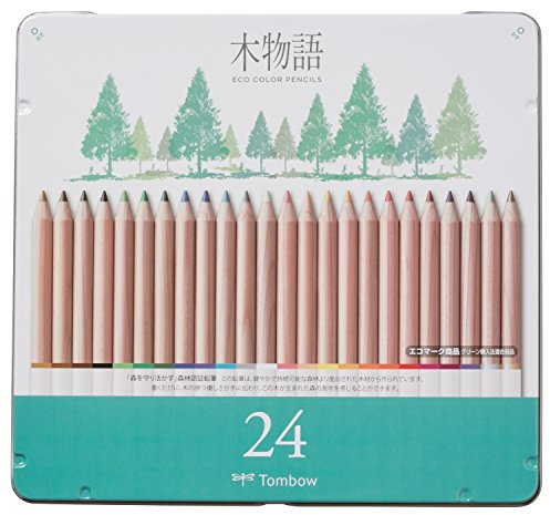Tombow Ki-Monogatari Eco Farbstift, praktischer Metalldose, PEFC zertifiziert, wachsbasiert, 24er Set [CB-RS-24C]