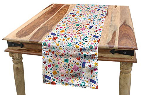 ABAKUHAUS Kids Tischläufer, Herz-Musical Notes, Esszimmer Küche Rechteckiger Dekorativer Tischläufer, 40 x 180 cm, Rosa Dunkel Violett