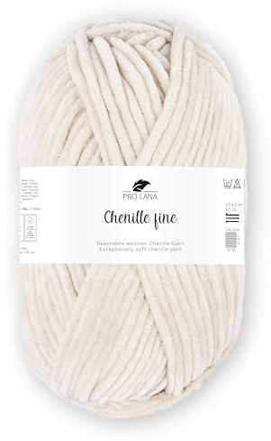 Pro Lana Chenille fine 50 g/100 m NS 5-6 100% Polyester, samtig weiche und stabile Chenille Wolle, Babywolle, Oeko-Tex zertifiziert, schadstofffrei (beige)