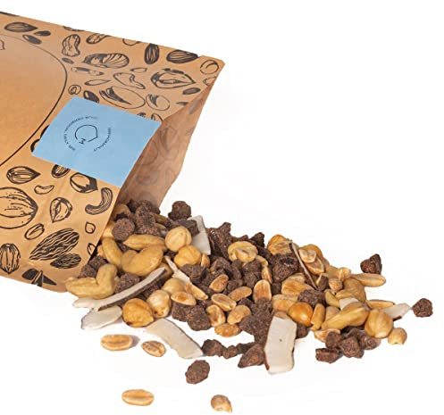 Makadamia - Mix di Frutta Secca e Cioccolato Fondente- Toasty Choco - “Cioccolato di Modica IGP” Fondente al 70%, Nocciole Pelate Tostate, Anacardi Tostati, Arachidi Tostate, Cocco Disidratato - 500 g