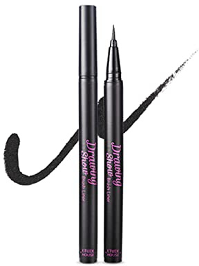 ETUDE Drawing Show Brush Eyeliner, Korean liquid eyeliner, Soft Pen Type, Clear-Cut Soft Brush, Precise Tip, Long-Lasting, Waterproof, Easy Clean, Korean Makeup, Beauty, Black (0.021 Ounce)