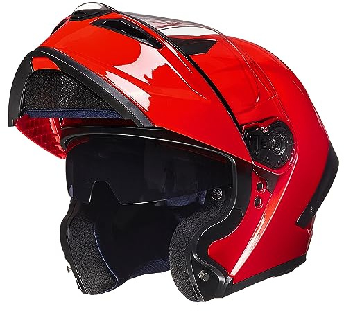 ILM Motorcycle Helmets Modular Full Face Moped Helmet Flip up Dual Visor for Adult DOT WS202 (Red, Medium)