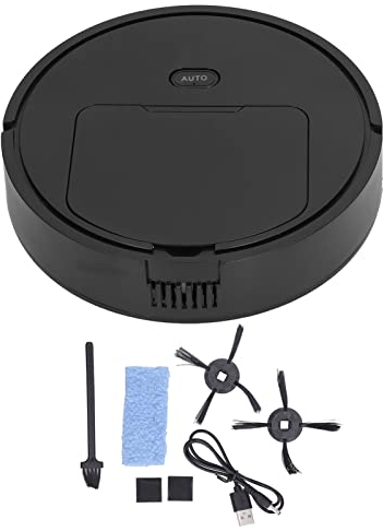 Fockety Roboter-Staubsauger und Wischmop, 3 in 1 Smart Roboter-Staubsauger mit 1200 mAh Akku, Leiser USB-Ladeautomatischer Roboter-Staubsauger für Tierhaare, Hartböden, Teppich (Schwarz)
