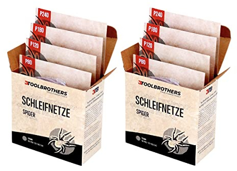 Toolbrothers SPIDER Schleifset Netzschleifmittel 2 Packungen 80x Schleifnetze 125mm Klett je 20x P80 / P120 / P180 / 240 für Hartholz, Weichholz, Lack, Stein, Stahl, Aluminium, Furnier