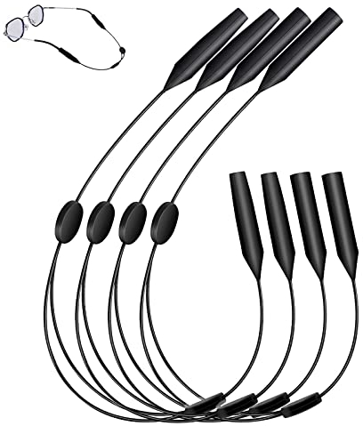 SWINILAYA Brillenband Sport - 4er Set Schwarz, Flexibles & Wasserdichtes Silikon-Brillenband für Herren, Damen & Kinder, Stabiler Halt beim Laufen, Schwimmen & Outdoor-Aktivitäten