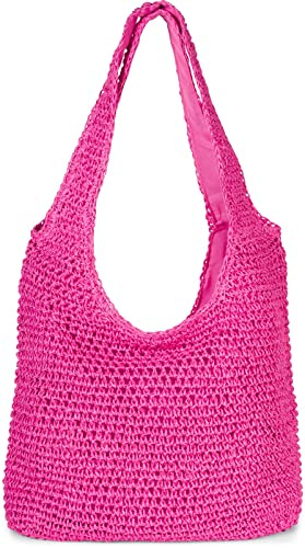 styleBREAKER Damen Beuteltasche Papierstroh Flecht, Pink