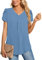 Aodemo Women Summer Dressy Chiffon Blouse Petal Short Sleeve V Neck Tunic Tops Office Casual T-Shirt L, Blue