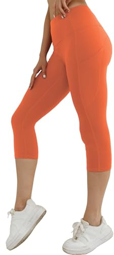 Match Womens High Waisted Active Yoga Pants with Pockets Tummy Control Workout Buttery Soft Leggings Orange