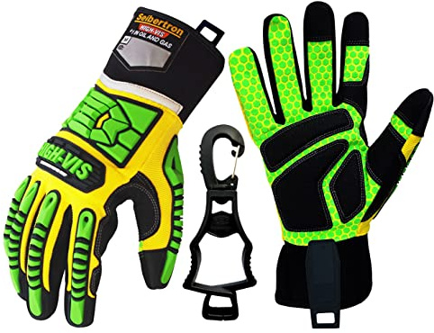 Seibertron HIGH-VIS SDXG2 Dexterity Super Grip GEL Oil & Gas Anti-Vibration Impact Protection Safety Gloves CE EN388 4131 L with 1 Black Glove Clip