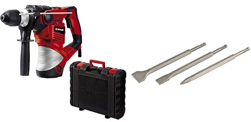 Einhell Martillo perforador con cable TC-RH1600. 240V,1600W, 4J, taladrado de impacto/cincelado neumático, portaherramientas SDS plus, tope de seguridad de sobrecarga. Incluye maletín y 3 cinceles SDS