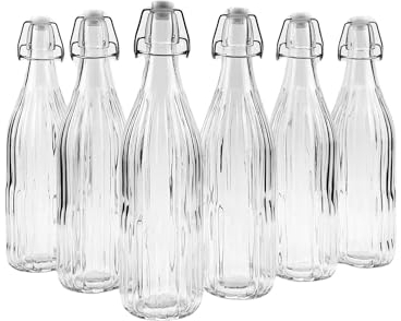 simpa 1L Vintage Style Clear Embossed Vertical Stripe Patterned Bottles with Swing Top Lids