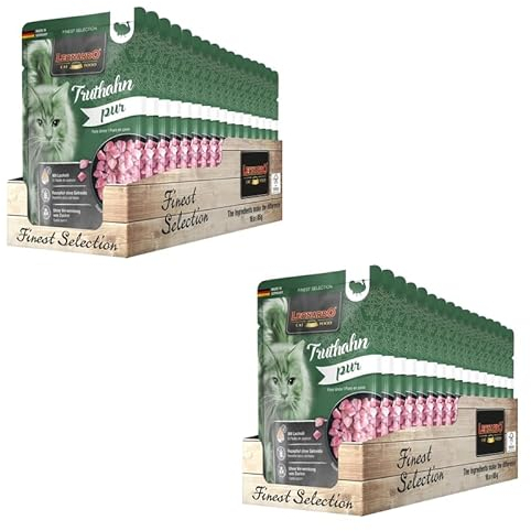 Leonardo Finest Selection Truthahn pur | Doppelpack | 2 x 16 x 85 g | Nassfutter für ausgewachsene Katzen | In praktischen Einzelportionen | Mit wertvollem Lachsöl