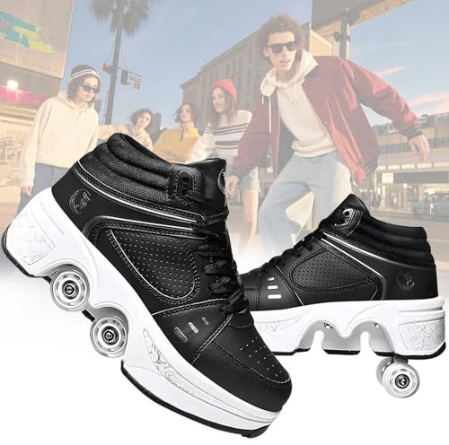 Pattini a rotelle da donna quad skates, pattini a rotelle deformation per ragazza, scarpe da ginnastica a rotelle per regali di compleanno del Ringraziamento (Black high-top, EU-38)