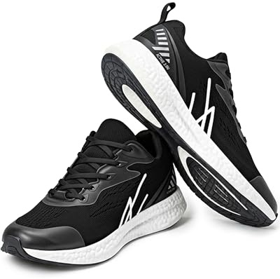 NY Threads Mens Running Shoes Comfortable and Lightweight Men's Trainers Sport Shoes, 9.5, Black/White
