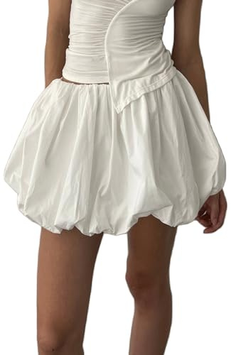 Qianderer Jupe à bulles Y2K pour femmes - Taille haute - Ourlet à volants - Mini jupes évasées bouffantes - Ligne A plissée - Mini jupe courte - Streetwear, S