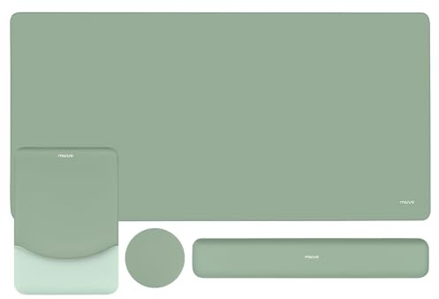 MOSISO Keyboard Mouse Pad Set, Large Gaming Mouse Pad&Rectangular Keyboard Wrist Rest&Mousepad with Wrist Rest&Coaster, Ergonomic Non-Slip&Easy Typing Pad with Curved Silicone Lining, Antique Green