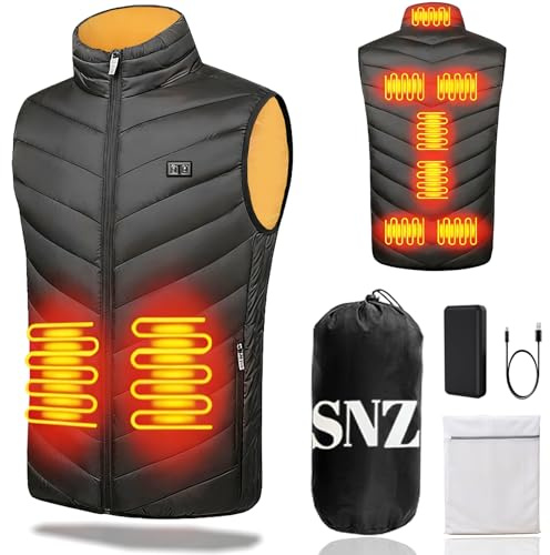 SNZ Gilet Riscaldato con Batteria da 10000 mAh, Giubbotto Riscaldato USB, Gilet Invernale Caldo da Donna e da Uomo per Escursioni All'aperto, Caccia, Moto, Campeggio e Snowboard