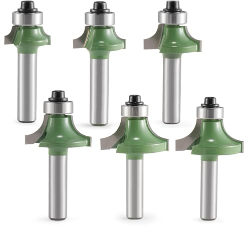 Trvoxviq Set di 6 frese rotonde da 8 mm, con cuscinetto a sfera, punte rotonde su fresa, testa di fresa per fresa, fresa rotonda per falegnameria, smussatura lavorazione del legno