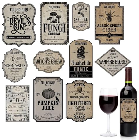 Weinflaschen-Aufkleber – Halloween-Weinflaschen-Dekor – Getränke-Aufkleber, Einweihungs-Weinflaschen-Etiketten, selbstklebend für die Wand, 12 Stück
