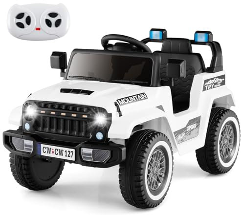 COSTWAY Elektroauto für Kinder, 12V Elektro Kinderauto mit Fernsteuerung & LED-Scheinwerfern & Musik & USB, Elektrofahrzeug für Kinder ab 3 Jahren (Weiß)