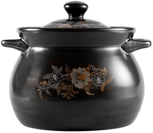 FENNVV Ceramic Casserole Pot with Lid, Stockpot Clay Pot for Cooking Heat Resistant Earthen Pot Round Soup Pot Stewpot with Handle, Ceramic Casserole Dish for Cook Soup Rice Stew,6L/5.4Qt