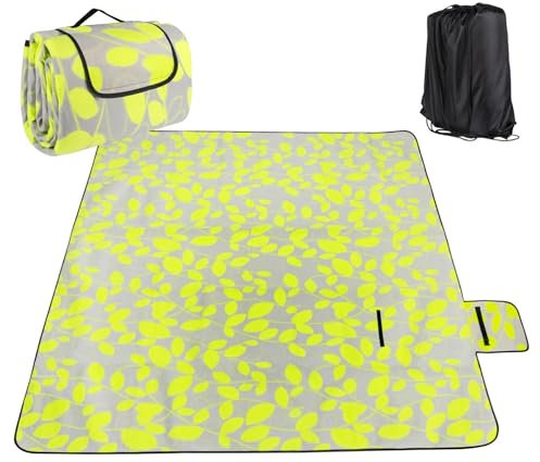 Lindahandel Picknickdecke Campingdecke 200 x 200 cm,Picknickdecke Wasserdicht Mit Tragegriff,XXL Picknickdecken für 4-6 Personen,Ideal für Park, Strand & Camping Decke mit Blattmuster
