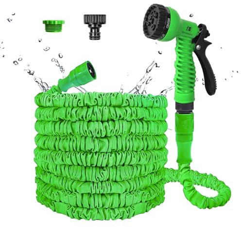 Flexibel Gartenschlauch 15M/50FT Gartenschlauch Wasserschlauch mit 7 Funktionen Brause erweiterbarer Schlauch Flexibler Rasen/Haustier/Autowäsche (50FT) (15M-a)