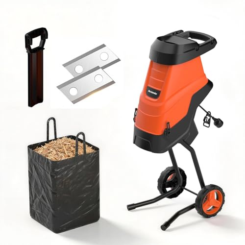MAXLANDER 2600W Garden Shredder,Electric Wood Chipper with 45L Collection Bag and 10m Cable,45mm Cutting Diameter for Mulching, Composting and Yard Cleanup 15:1 Reduction