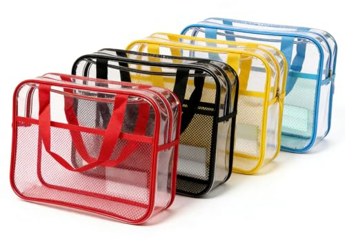 Large Clear Toy Storage Bags – 4 Pack, Heavy Duty PVC with Reinforced Mesh, Waterproof Tear-Resistant Organizer with Double Zipper, Handle & Label Pocket for Blocks & Toys, 4 Colors