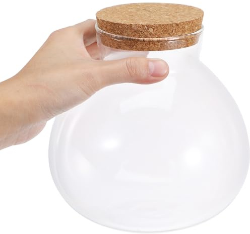FESTFENDS Botella Ecológica de Vidrio Redonda 15x16 Cm con Tapa de Corcho para Micropaisajes y Terrarios, Contenedor Decorativo para Plantas de Interior y Jardinería DIY