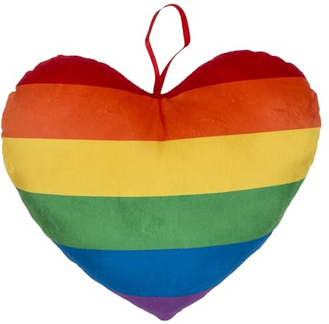 MIJOMA Pride dekorkudde hjärta – mjuk gosig kudde med regnbågsränder, 26 x 22 x 4 cm, polyester