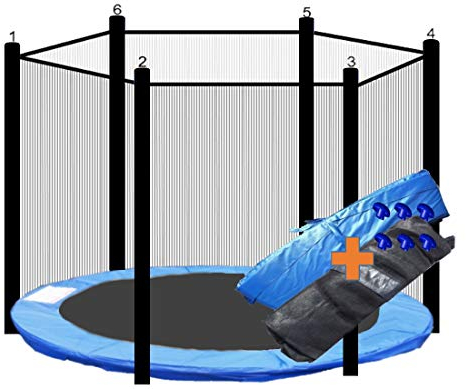 walexo Trampolin Randabdeckung + Sicherheitsnetz für 6 Stangensysteme (305 cm Ø, Blau/Schwarz)
