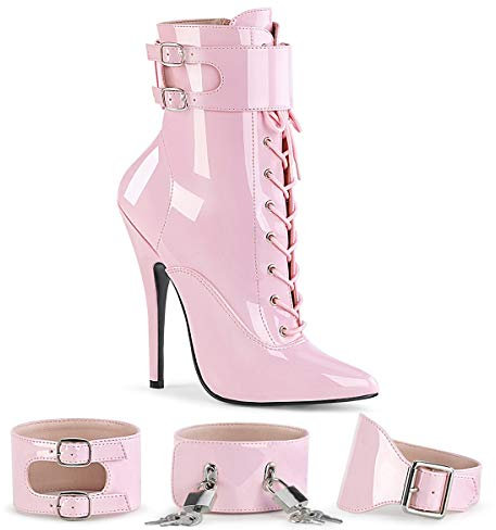 Pleaser Damen DOMINA-1023 High Heels Stiefelette Lack Baby Pink 44 EU