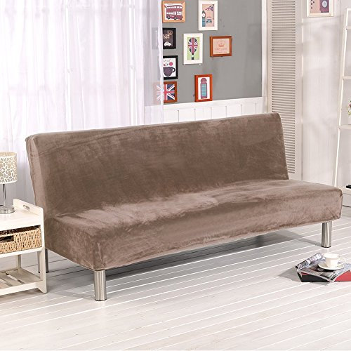 HTYG Sofabezug ohne Armlehnen-einfarbig-Dicker Plüsch-Schonbezug für Klappsofas-rutschfeste Stretch-Sofabezüge-Für Wohnzimmer Elastic Sofa Bezug (Kamel)