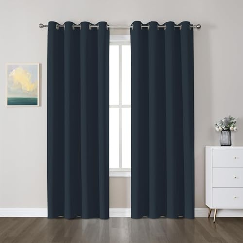 CUCRAF Gardinen mit Ösen Vorhang Blickdicht 2er Set H245 x B140 cm Thermovorhang Kälteschutz Navy Blau Verdunklungsvorhänge, Weich und Langlebig Schallschutz Vorhang für Schlafzimmer Wohnzimmer