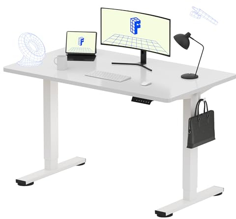 FLEXISPOT E1 Plus ONE PIECE Electric Standing Desk Height Adjustable Sit Stand Desk with Memory Smart Panel, Home Office(120 * 80cm, White Frame+White Desktop)