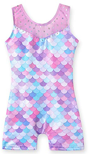 Gymnastik trikåer för flickor ärmlös enhetlig dans outfit för barn tonad färg glittrande enhörning regnbåge för små flickor 3-10 år, Sjöjungfru lila, 4-5 År