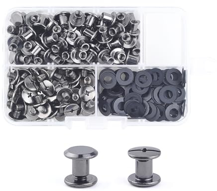 MABAHON Lot de 80 vis Chicago de M5 x 6 mm,kit de rivets pour cuir cruciform, vis métal clou rivet bouton de remplacement pour livres Album Sacs Craft Collier Bagage Sac à dos Ceinture (Noir)